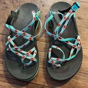 Chaco Aqua and Black Sandals